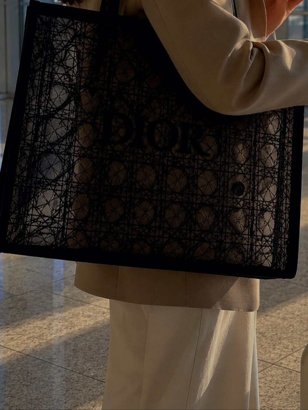 Dior Black Mesh Tote Bag Velvet Geometric Dior Beauty Travel Shopper GWP NWT
